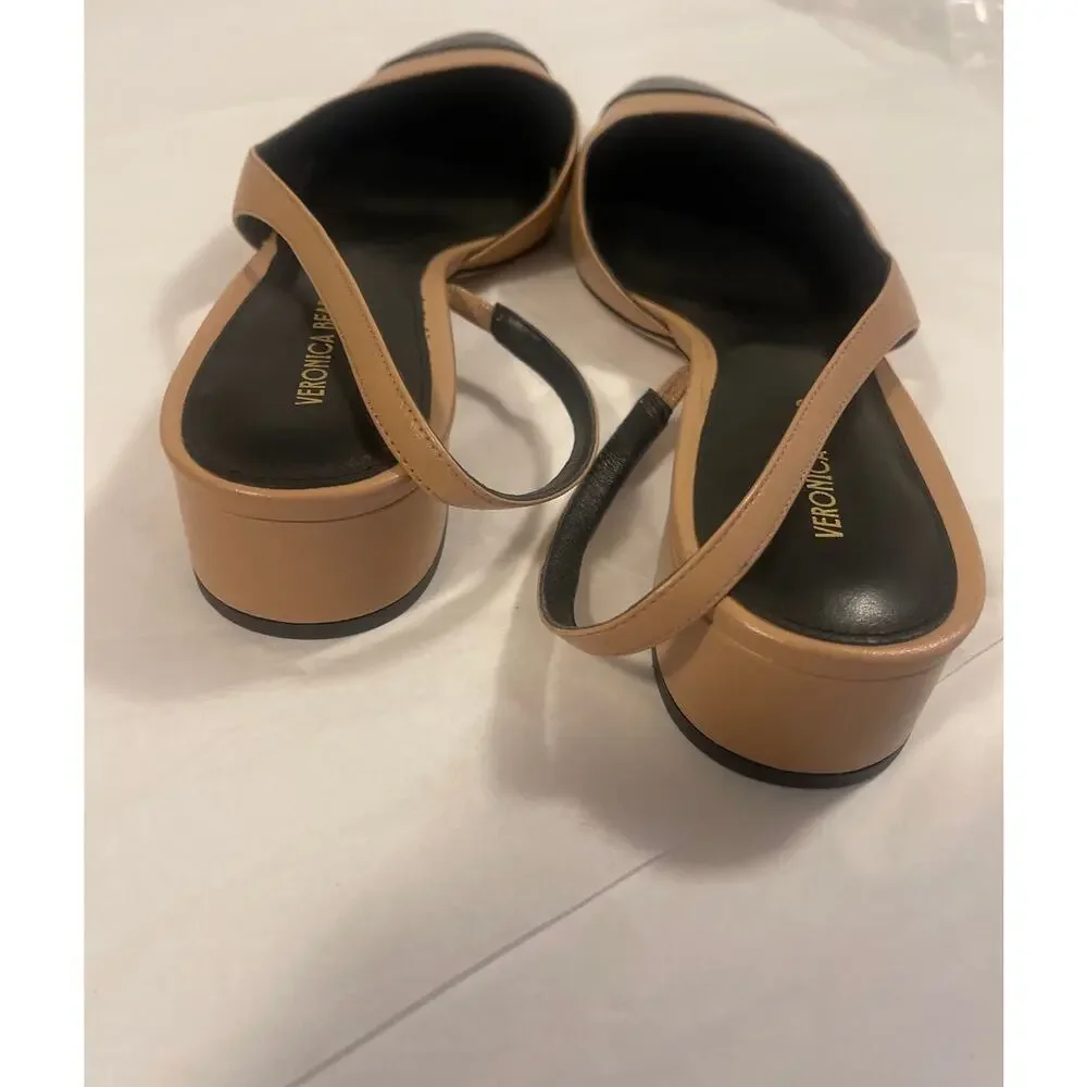 Veronica Beard Cecile Leather Slingback Ballerina Flats in Bisque / Black
